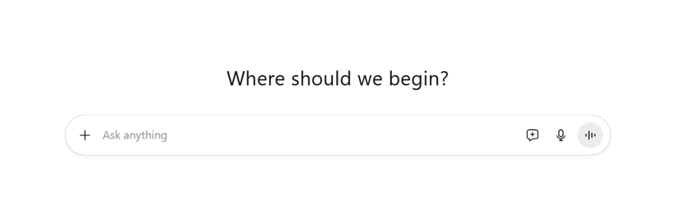 AI chat interface: "Where should we begin?"