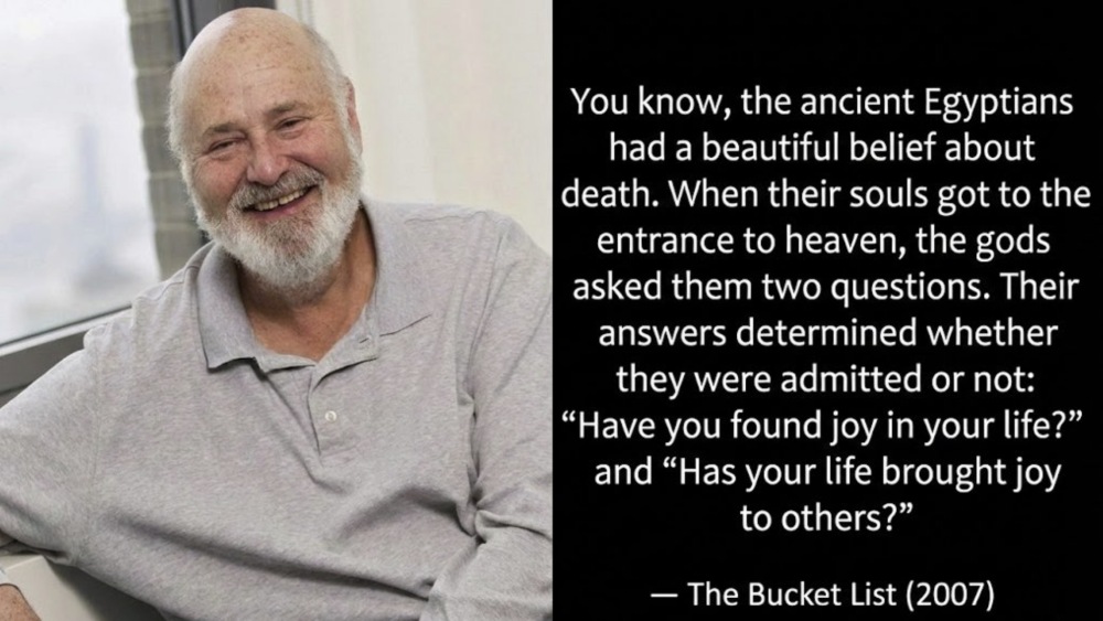 Elderly man smiling with quote about Egyptian belief on joy in life