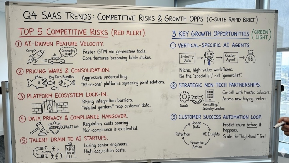 Whiteboard: Q4 SaaS Trends – Top 5 Competitive Risks & 3 Growth Opportunities.