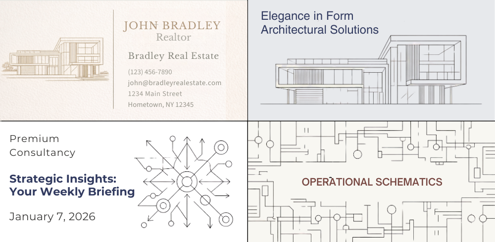 Elegant realtor business card with modern architecture line drawings