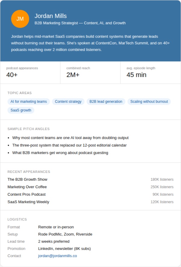 Jordan Mills B2B Marketing Podcast Guest Profile